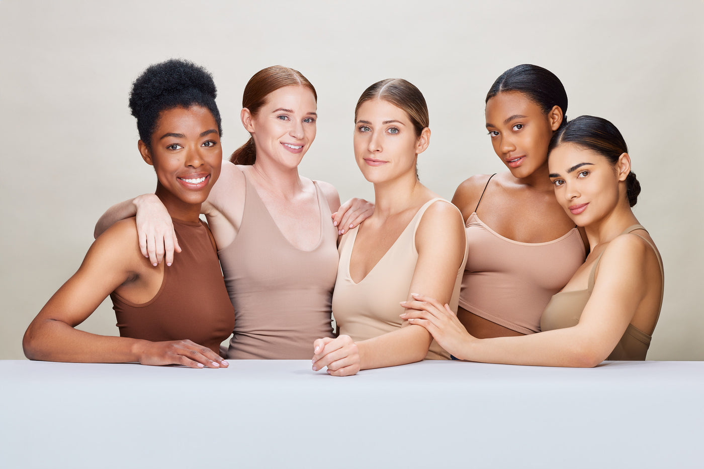 Five models photographed together for Glo Skin Beauty UK and Ireland